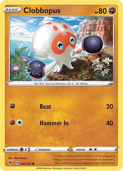 Pokémon card: Clobbopus 100/185 from Vivid Voltage (Common), Fighting type, front of card