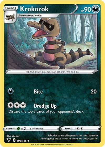 Pokémon card: Krokorok 108/185 from Vivid Voltage (Uncommon), Darkness type, front of card