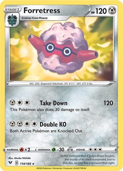 Pokémon card: Forretress 114/185 from Vivid Voltage (Rare), Metal type, front of card