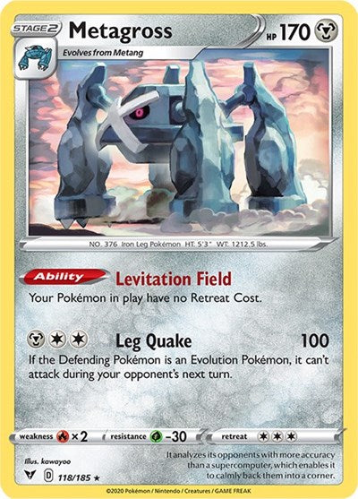 Pokémon card: Metagross 118/185 from Vivid Voltage (Rare), Metal type, front of card