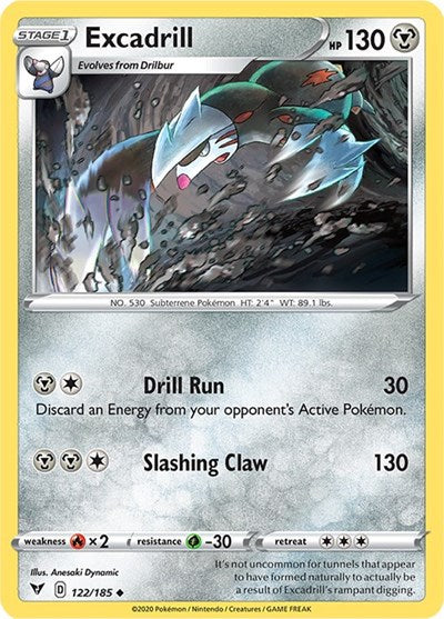 Pokémon card: Excadrill 122/185 from Vivid Voltage (Uncommon), Metal type, front of card