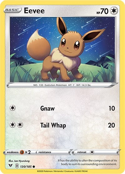 Pokémon card: Eevee 130/185 from Vivid Voltage (Common), Colorless type, front of card