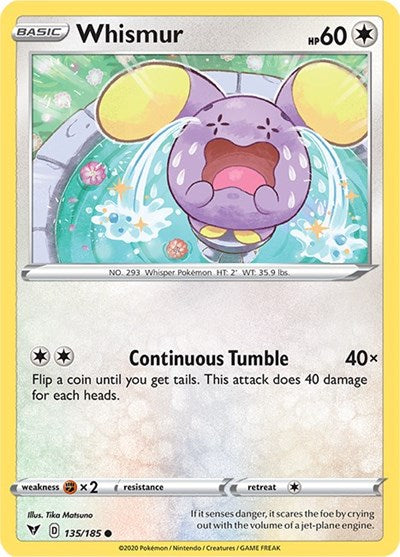 Pokémon card: Whismur 135/185 from Vivid Voltage (Common), Colorless type, front of card