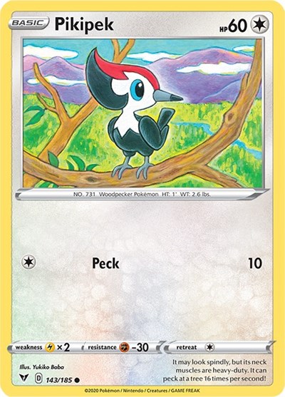 Pokémon card: Pikipek 143/185 from Vivid Voltage (Common), Colorless type, front of card