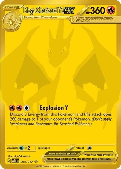 Pokémon card: Mega Charizard Y ex 294/217 from Ascended Heroes (Mega Hyper Rare), Fire type, front of card