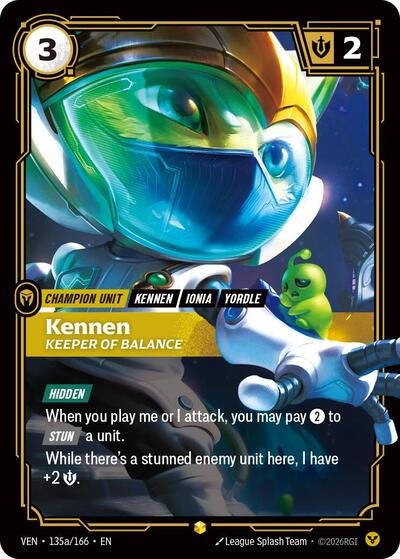 Riftbound card: Kennen 135a/166 from Vendetta (Showcase), front of card