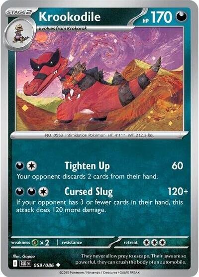 Pokémon card: Krookodile 059/086 from Black Bolt (Uncommon), Darkness type, front of card