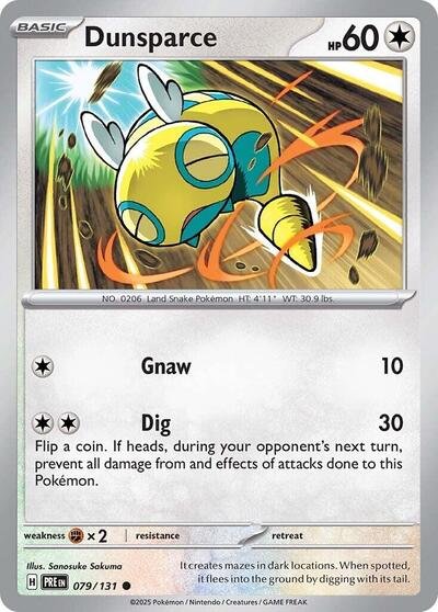 Pokémon card: Dunsparce 079/131 from Prismatic Evolutions (Common), Colorless type, front of card