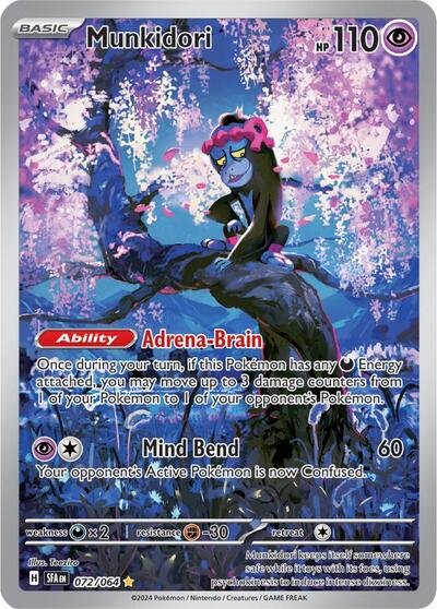 Pokémon card: Munkidori 072/064 from Shrouded Fable (Illustration Rare), Psychic type, front of card