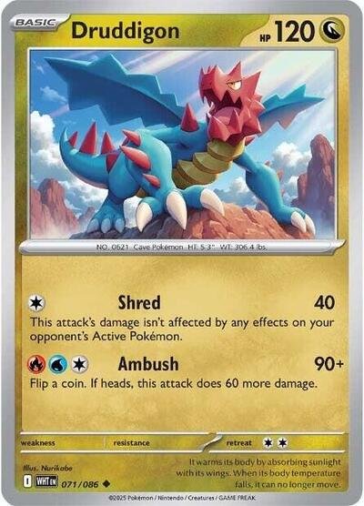 Pokémon card: Druddigon 071/086 from White Flare (Uncommon), Dragon type, front of card