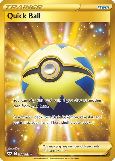 Pokémon card: Quick Ball 216/202, Secret Rare, Sword & Shield base set