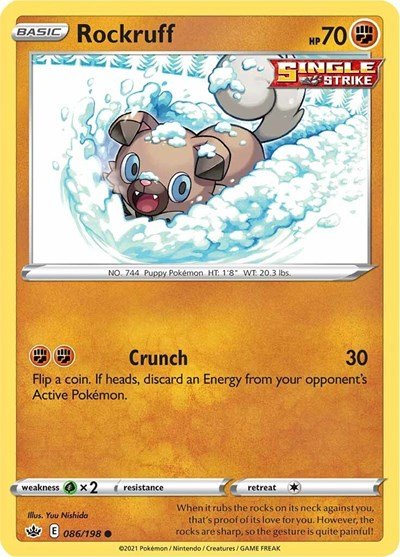 Pokémon card: Rockruff 086/198, Common, Chilling Reign