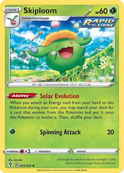 Pokémon card: Skiploom 003/203, Uncommon, Evolving Skies