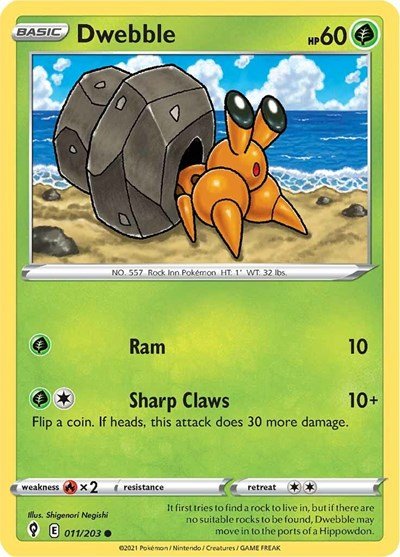 Pokémon card: Dwebble 011/203, Common, Evolving Skies