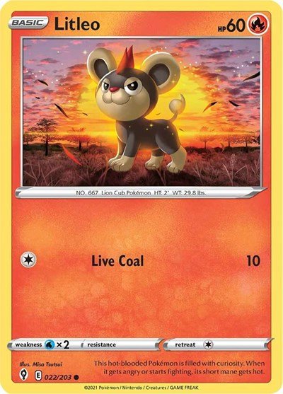Pokémon card: Litleo 022/203, Common, Evolving Skies