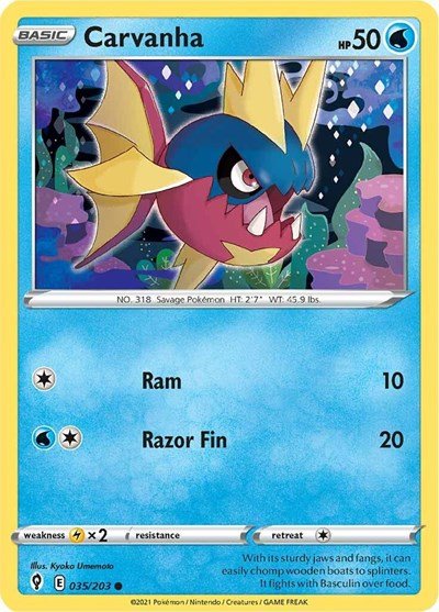Pokémon card: Carvanha 035/203, Common, Evolving Skies