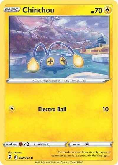 Pokémon card: Chinchou 052/203, Common, Evolving Skies