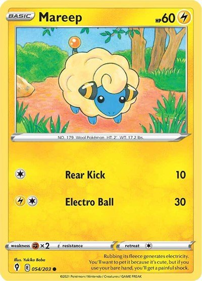 Pokémon card: Mareep 054/203, Common, Evolving Skies