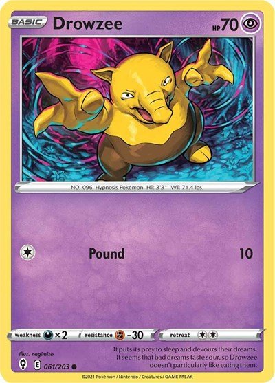 Pokémon card: Drowzee 061/203, Common, Evolving Skies