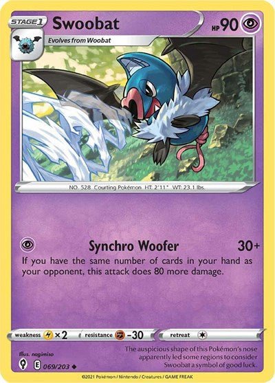 Pokémon card: Swoobat 069/203, Uncommon, Evolving Skies