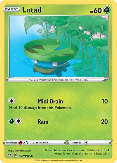 Pokémon card: Lotad 007/192, Common, Rebel Clash