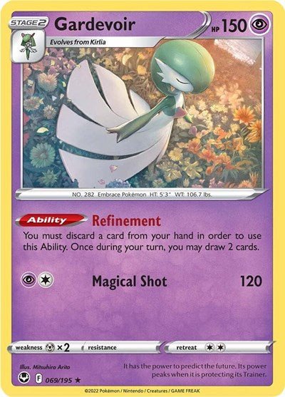 Pokémon card: Gardevoir 069/195 from Silver Tempest (Rare), Psychic type, front of card