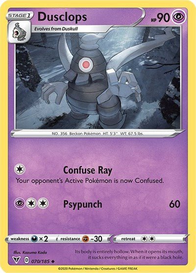 Pokémon card: Dusclops 070/185, Uncommon, Vivid Voltage