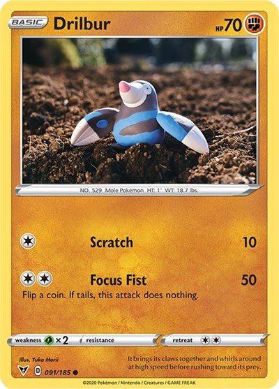 Pokémon card: Drilbur 091/185, Common, Vivid Voltage