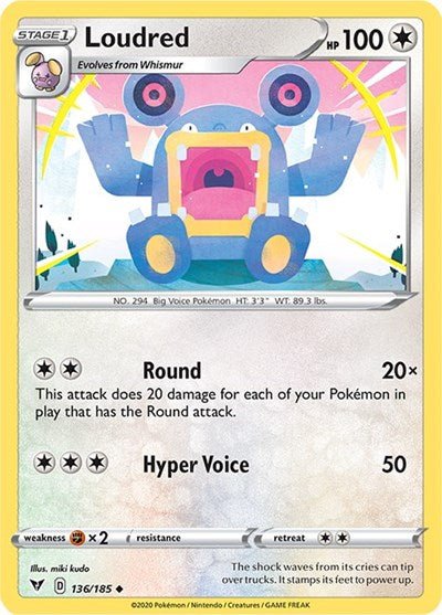 Pokémon card: Loudred 136/185, Uncommon, Vivid Voltage